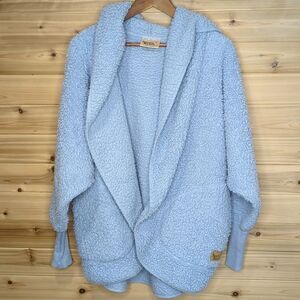 Nordic Beach Womens Top One Size Blue Hooded Open Front Wrap Fleece Cozy